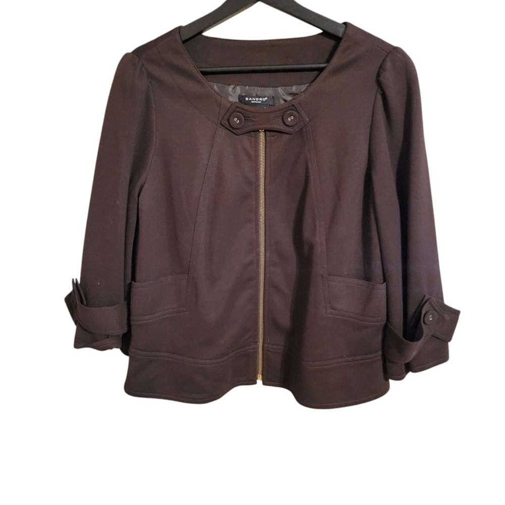 Sandro Brown Cropped Zip Jacket